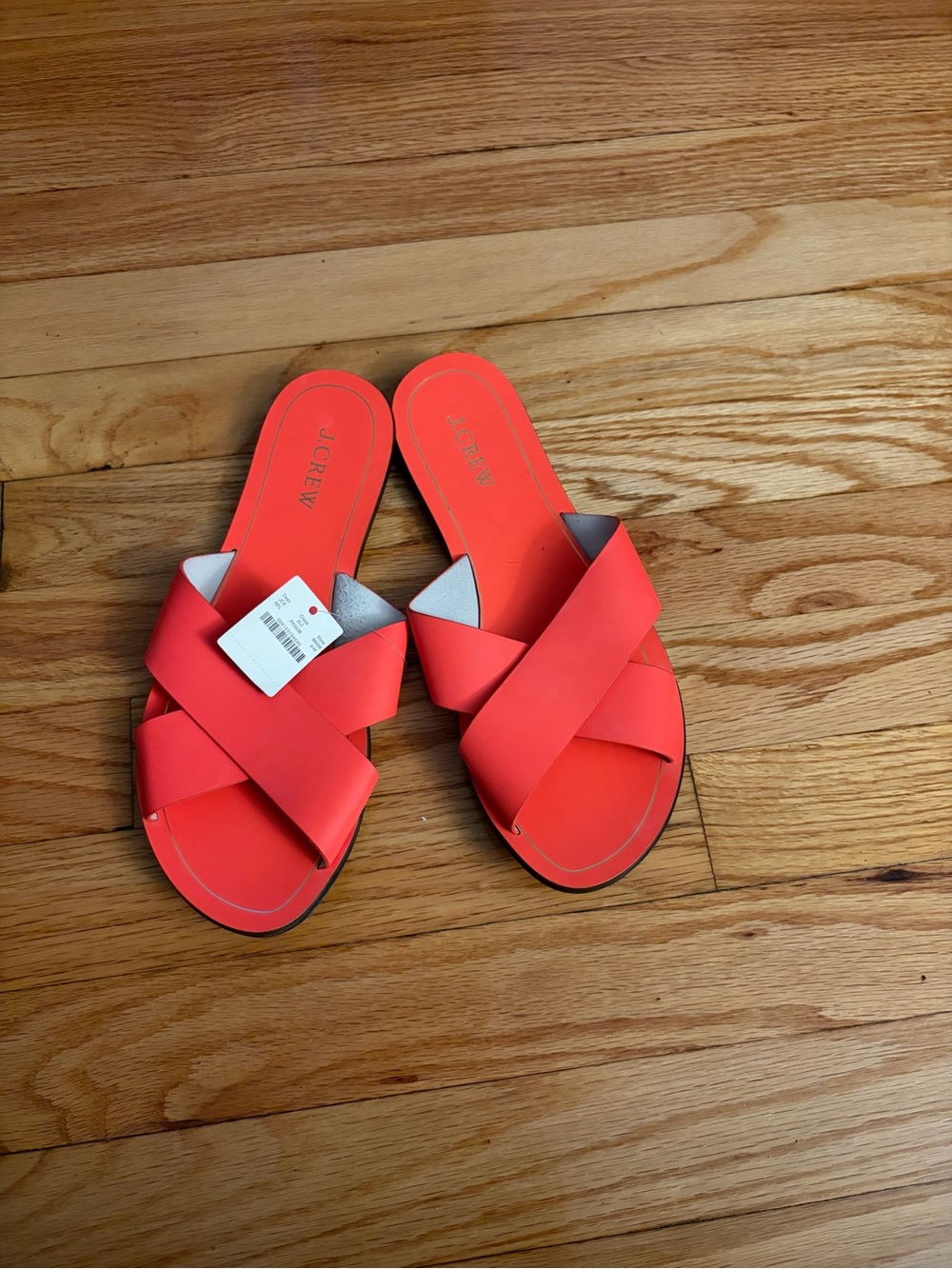 J. Crew Coral-Red Crisscross Slide Sandals